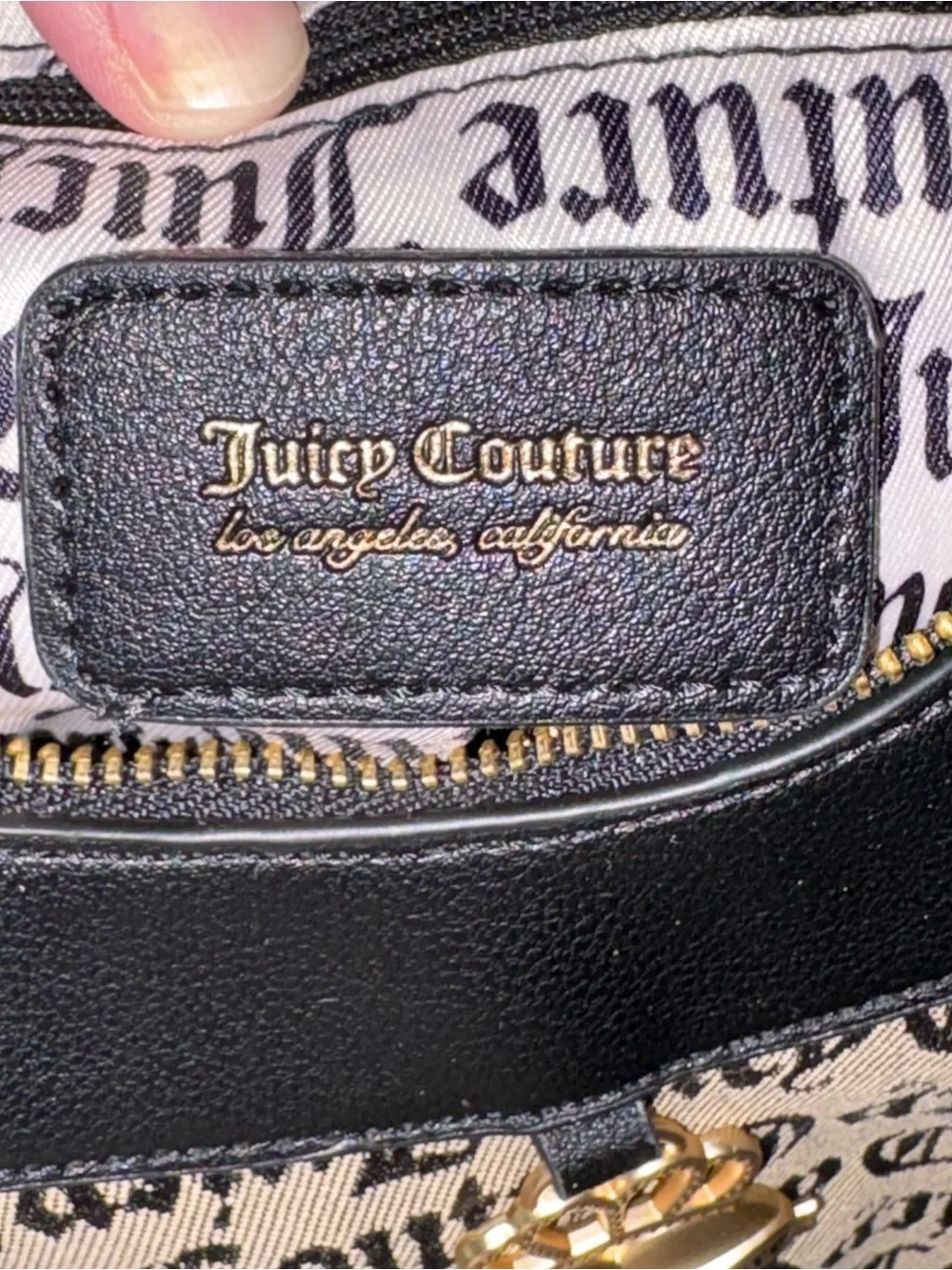 Juicy Couture Black & Beige Logo Hobo with Heart Charm